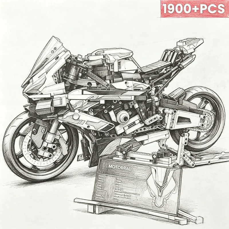Model Kit Motor Nuclear - 1920pcs Blok Bangunan Sepeda Motor Model